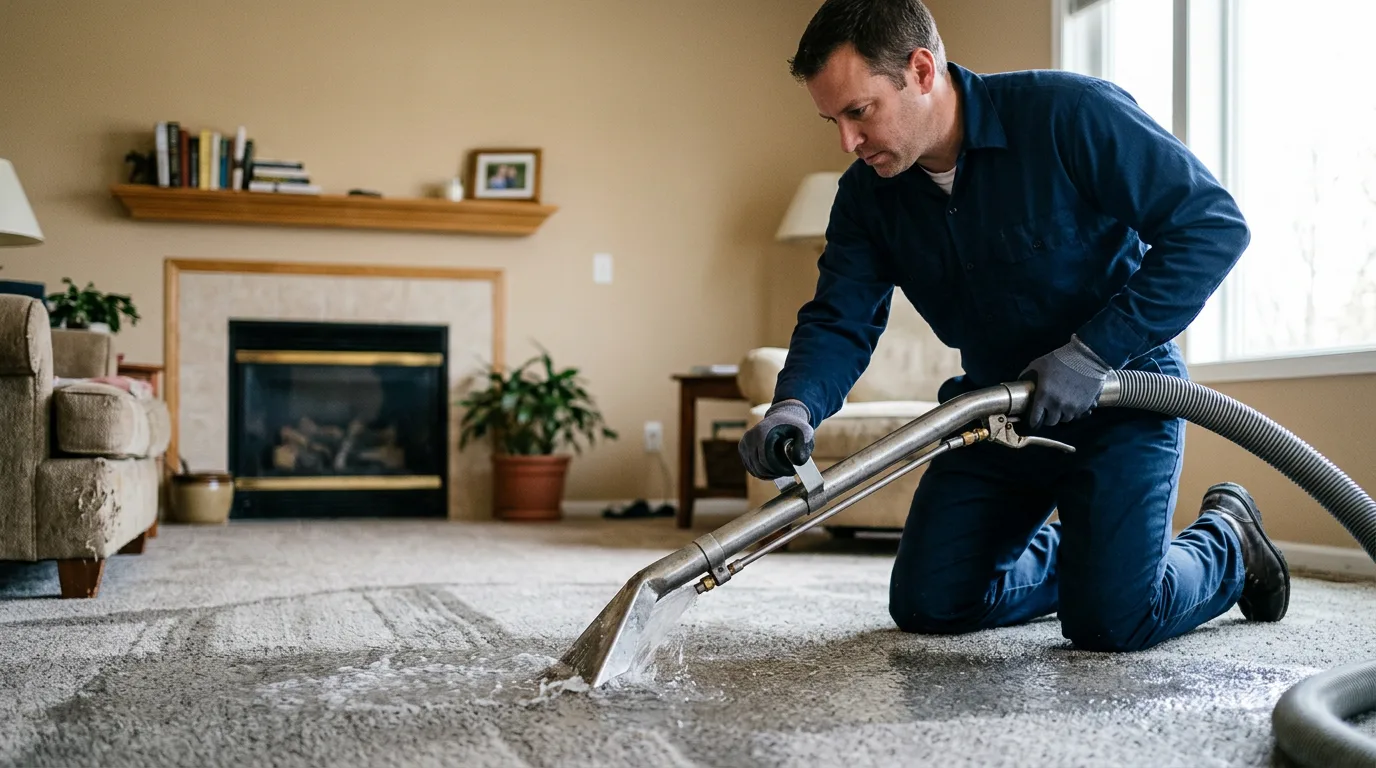 Water damage restoration technician working near Calimesa, CA